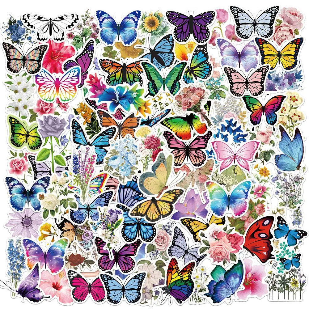Mixed Butterfly Flower Stickers for Scrapbooking, Guitar, Laptop, Phone, Suitcase, Helmet - 10/50/100pcs (ONLINE ORDER ONLY)