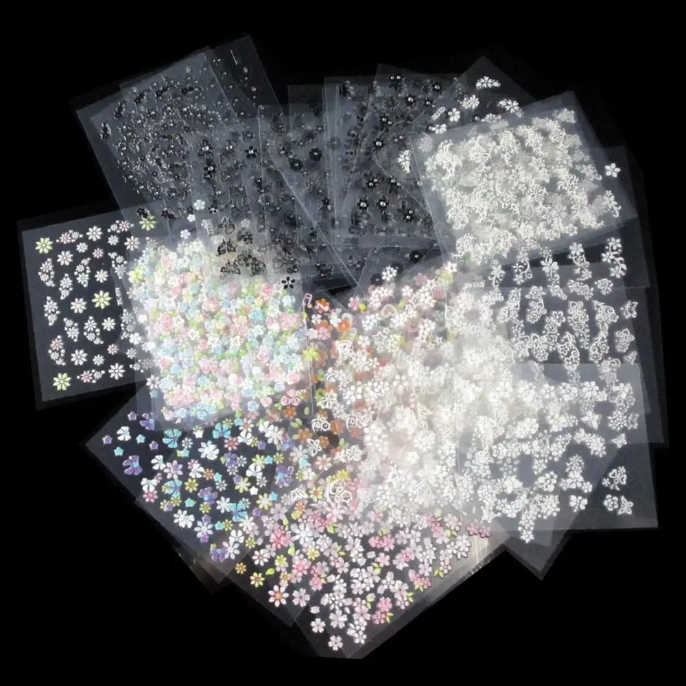 50 Sheets! 3D Flower Nail Art Stickers Decals NOT Repeat Black/White/Colorful Self Adhesive Nail Sticker Decals Random Pattern * (ONLINE ORDER ONLY)