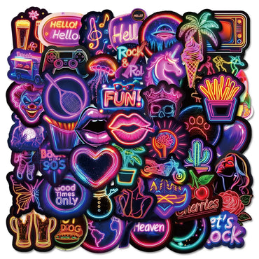 10/50PCS Cool Rock Style Neon Light Graffiti Stickers Aesthetic DIY Scrapbooking Phone Laptop Guitar Suitcase Motorcycle Helmet (Online Order Only)