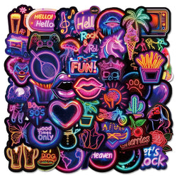10/50PCS Cool Rock Style Neon Light Graffiti Stickers Aesthetic DIY Scrapbooking Phone Laptop Guitar Suitcase Motorcycle Helmet (Online Order Only)