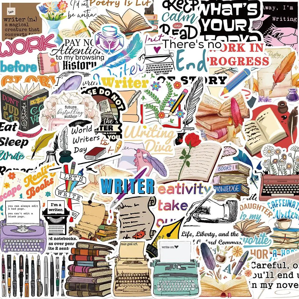 Waterproof PVC Sticker Decal for Luggage, Guitar, Laptop, Phone, Book, Pen, Typewriter - 10/25/50PCS (Online Order Only)