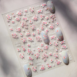 Flowers Blooming Cherry Blossom Sakura Living Peach Branch 5D Soft Relief Spring Adhesive Nail Art Sticker Chic Manicure Decals (ONLINE ORDER ONLY)
