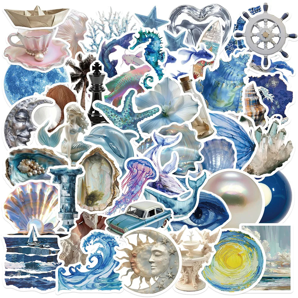 Blue Ocean Sea World Stickers - 10/25/50pcs for DIY Notebook Laptop Phone Suitcase Kids Toy Decals Helmet (Online Order Only)