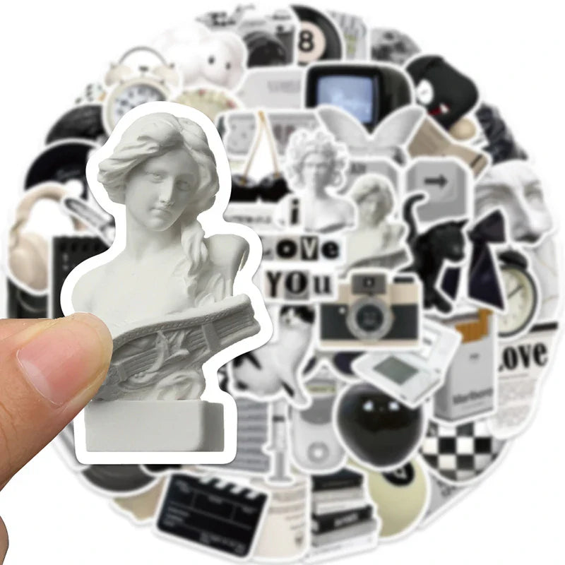 10/30/61PCS Simple Sculpture PVC Graffiti Sticker Sticky Aesthetic Decorative Scrapbook DIY Child Phone Stationery Supply (Online Order Only)