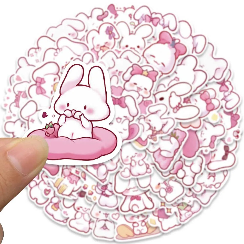 50pcs Cute Cartoon Pink Rabbits Stickers Pack For Skateboard Luggage Laptop Guitar Waterproof Graffiti Bicycle Phone Decals (ONLINE ORDER ONLY)