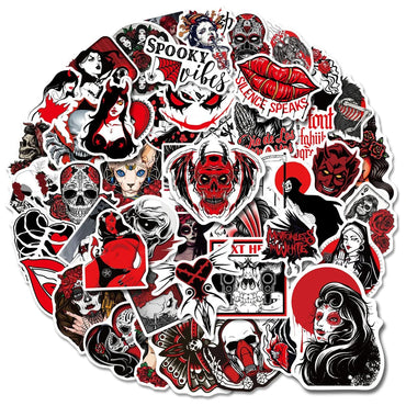 10/30/50PCS Red And Black Gothic Graffiti Waterproof Sticker Creative Trend Decoration Demon Terror Series Decal HelmetWholesale (ONLINE ORDER ONLY)
