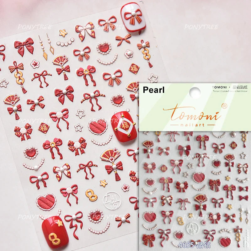 Embroidery Yunjin Brocade Tassels Bowknot Butterfly Flower Rose Camellia Adhesive Nail Art Stickers Rhinestone Manicure Decals (Online Order Only)