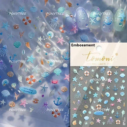 Hot Stamping Laser Shell Conch Starfish Pearl Whale Coral Dolphin Summer Beach Sea Wave Jellyfish Bubble Nail Art Stickers Decal (ONLINE ORDER ONLY)