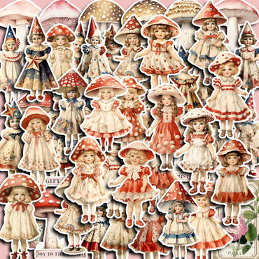 10/30/50pcs Cute Retro Mushroom Head Girl Cartoon Stickers Decals Notebook Laptop Phone Suitcase Stationery Sticker Kids Toys (ONLINE ORDER ONLY)