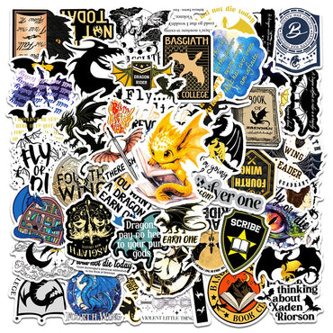 10/30/50pcs Fantasy Fourth Wing Novel Graffiti Stickers Cartoon Decals Laptop Fridge Skateboard Car Phone Waterproof Sticker Toy (Online Order Only)