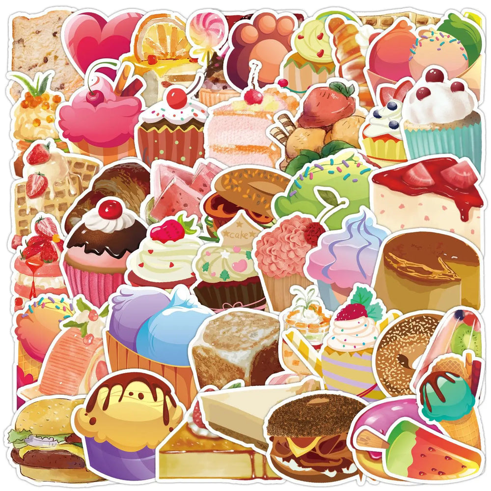 50pcs Cartoon Dessert Graffiti Stickers for Helmet, Wall, DIY Decoration (ONLINE ORDER ONLY)