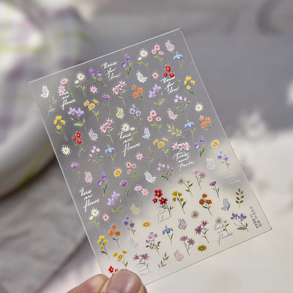Colourful Butterfly Rose Flower Tulip Daisy Moth Orchid Narcissus 3D Self Adhesive Nail Art Decorations Stickers Manicure Decals (ONLINE ORDER ONLY)