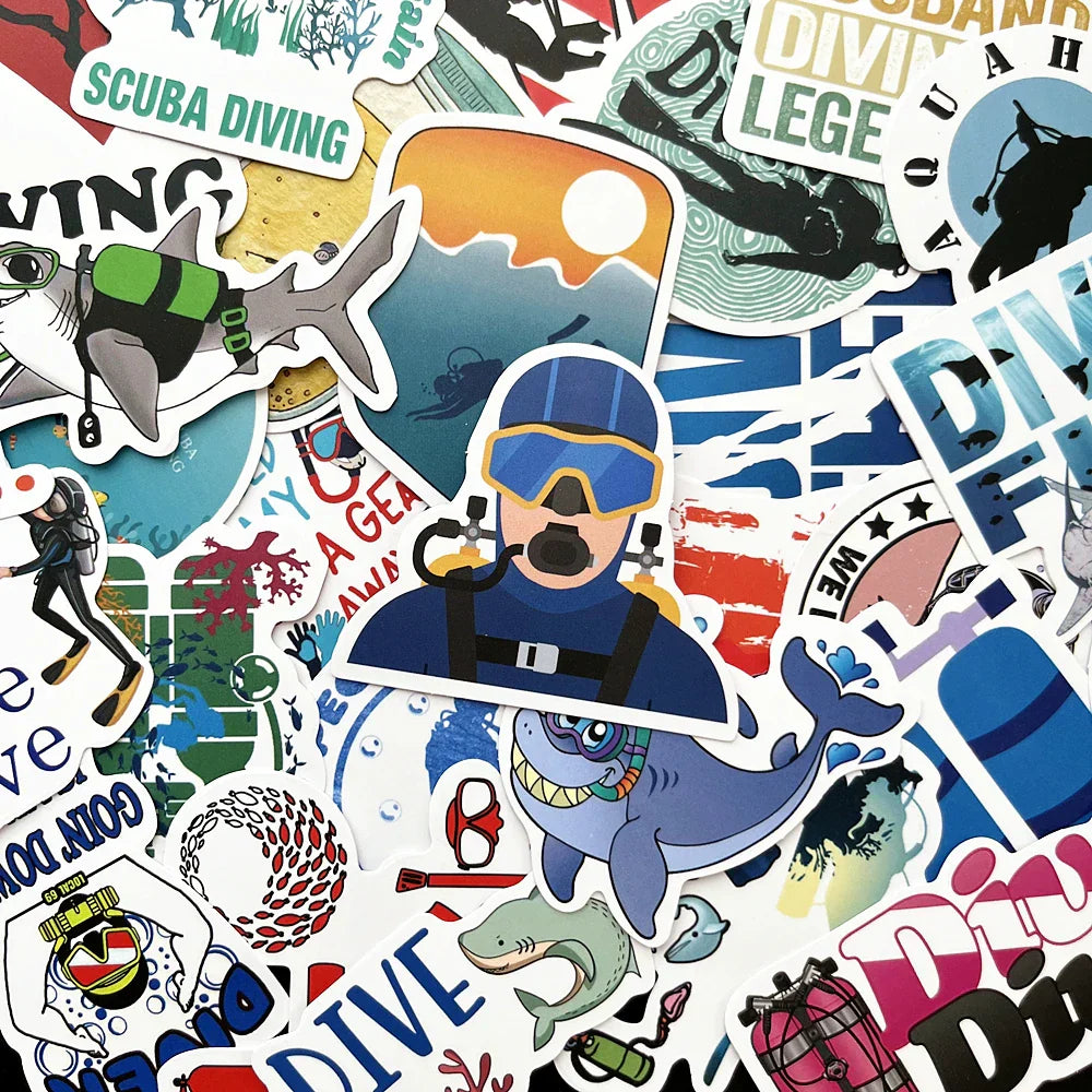Scuba Dive Stickers 10/50PCS Underwater Decals for Phone Laptop Car Luggage (ONLINE ORDER ONLY)