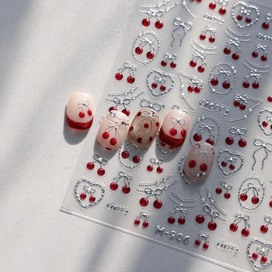 Lovely Red Seductive Strawberry Line Bowknot Love Heart Star Jelly Cherry Delicate Self Adhesive Nail Art Sticker Manicure Decal (ONLINE ORDER ONLY)