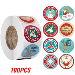 100-500pcs Christmas Theme Seal Labels Stickers For DIY Gift Baking Package Envelope Stationery Decoration 1inch (Online Order Only)