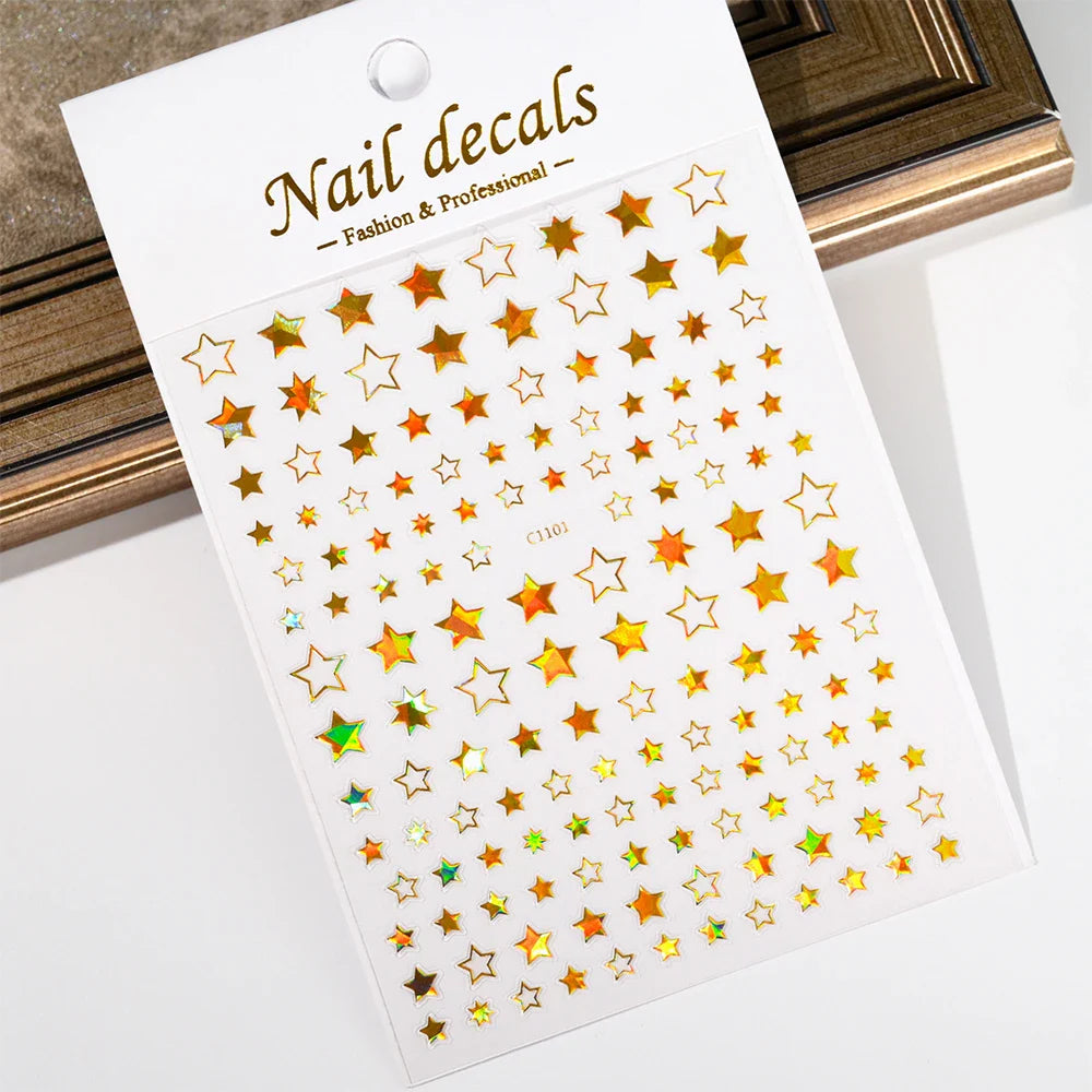 1PCS Sliver Stars Nails Stickers 3D Bronzing Laser White Cross Starlight Glossychic Y2K Stylish Adhesive Manicure Decorations *# (Online Order Only)