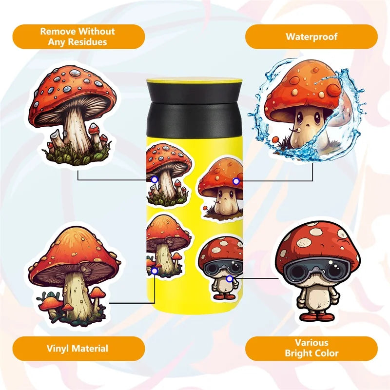 10/30/50PCS Terror Mushroom PVC Sticky Sticker Aesthetic Chidlren's Stationery Decoration Scrapbooking Hand Accounting Supplies (ONLINE ORDER ONLY)