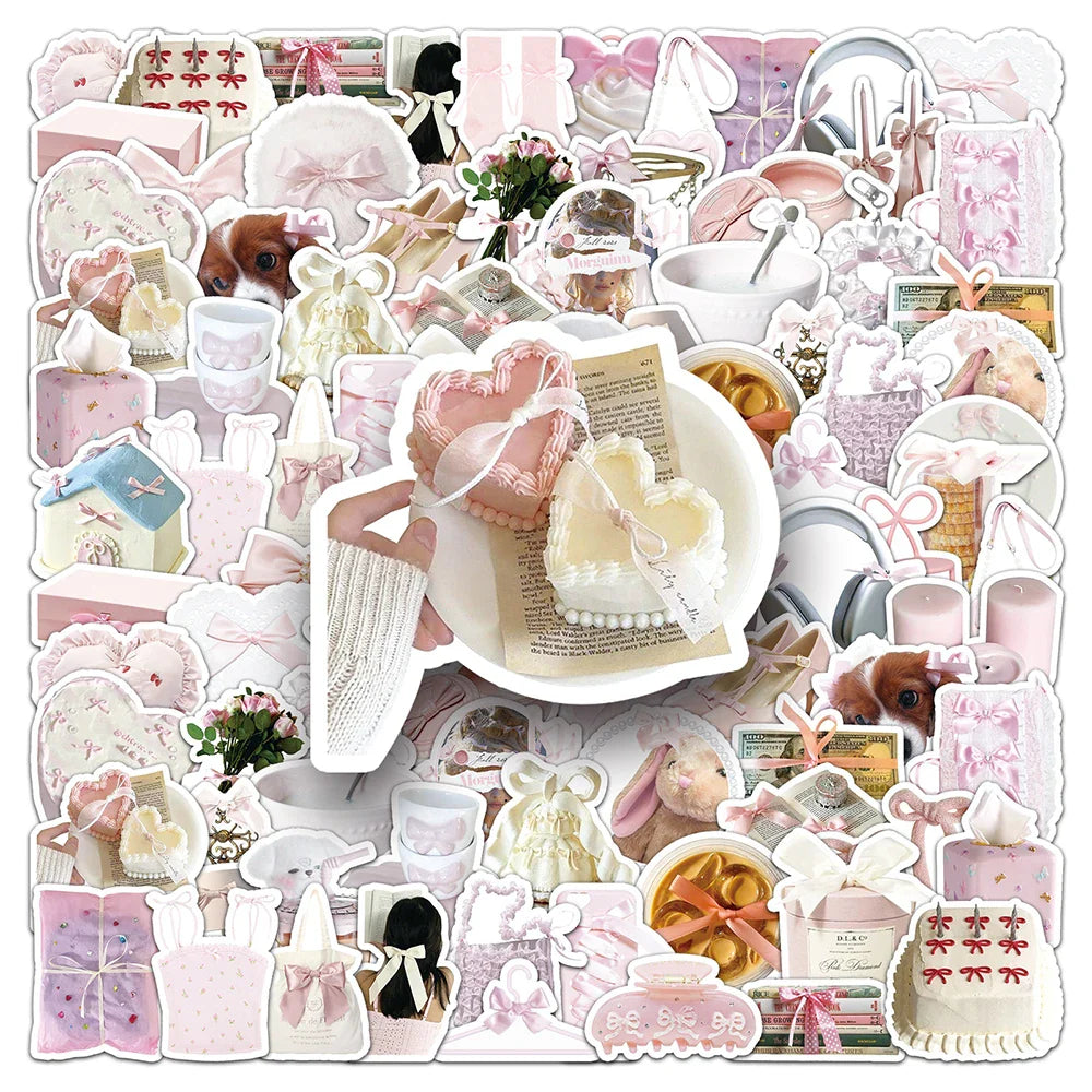 Cute Bow Pink Cartoon Stickers Pack - Laptop Phone Skateboard DIY Decals (ONLINE ORDER ONLY)