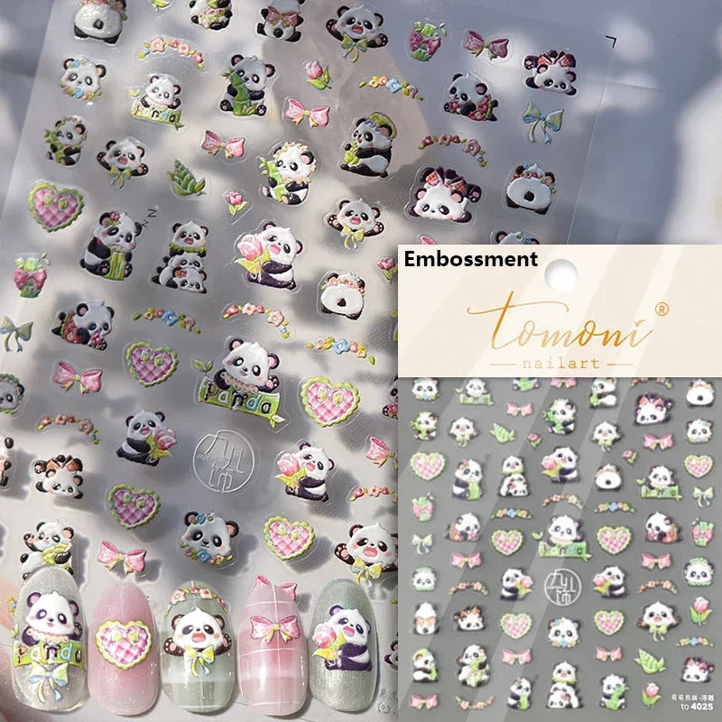 Retro Love Heart White Lace flower Bowknot Tie Pink Bear Flower Strawberry Adhesive Nail Art Stickers Rhinestone Manicure Decals (ONLINE ORDER ONLY)