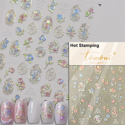 Romantic Candle Holder Lace Rambler Rose Pink Flower Bowknot Candlestick Ribbon Adhesive Nail Art Stickers Shiny Manicure Decals (ONLINE ORDER ONLY)