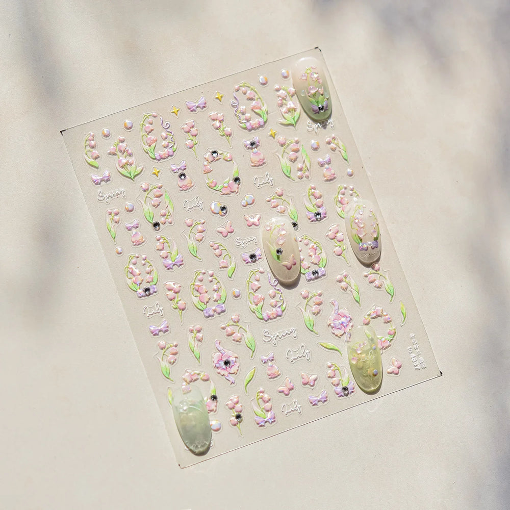 Lily of The Valley Star Spring Flower Bowknot Butterfly Water Bubbles Self Adhesive Nail Art Stickers Rhinestone Manicure Decals (ONLINE ORDER ONLY)