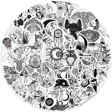 50PCS Black And White Gothic Sticker Art Vintage Classic Suitcase Scrapbook Helmet Laptop Waterproof Gift Cool Toys Decal (ONLINE ORDER ONLY)