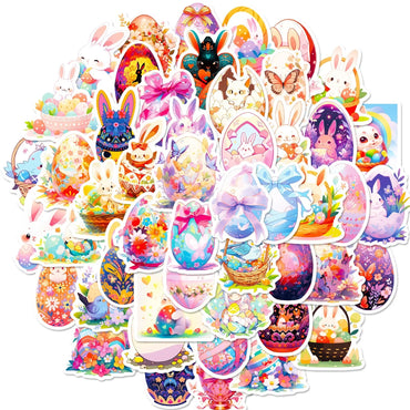 10/50PCS Cute Easter Bunny Rabbit Eggs Stickers DIY Scrapbooking Skateboard Luggage Guitar Car Graffiti Decoration Sticker (ONLINE ORDER ONLY)