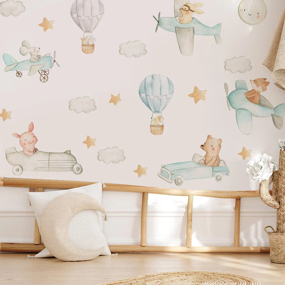 Cute Animal Airplane Star Wall Stickers Removable Decals for Bedroom Nursery Decor (ONLINE ORDER ONLY)