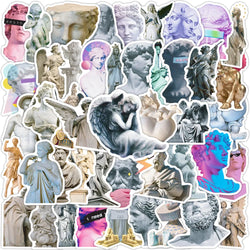50pcs Retro Stone Statue Graffiti Stickers for Helmet, Wall, DIY Decoration with Storage Box (Online Order Only)