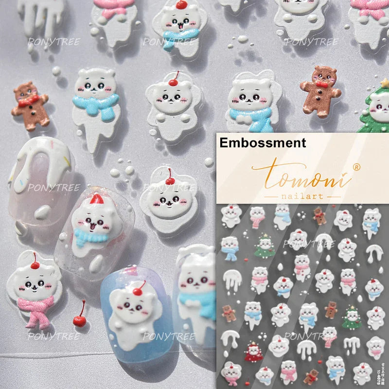 Cat House Snow Tree Window Fish Star Shiny Snowman Duck 5D Self Adhesive Nail Art Stickers Hat Apple Rhinestone Manicure Decals (ONLINE ORDER ONLY)