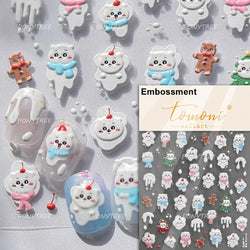 Cat House Snow Tree Window Fish Star Shiny Snowman Duck 5D Self Adhesive Nail Art Stickers Hat Apple Rhinestone Manicure Decals (ONLINE ORDER ONLY)