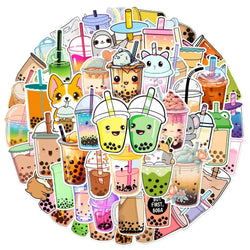 10/50Pcs Pearl Milk Tea Drink Cup Graffiti Stickers for DIY Scrapbook Suitcase Water Bottle Phone Laptop Guitar Kids Toy (ONLINE ORDER ONLY)