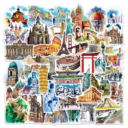 50pcs Famous Building Stickers for Laptop, Phone, Suitcase, Water Bottle, Scooter, Fridge (Online Order Only)