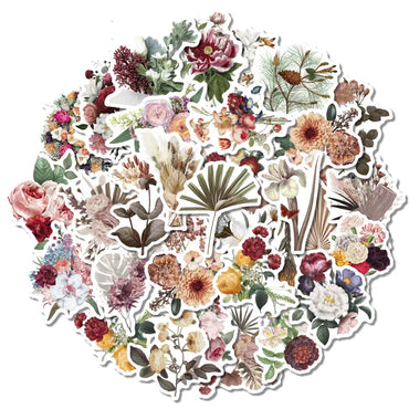 40pcs European Vintage Flowers Label Sticker Journal Diary Paper Flower Plant Stickers Scrapbooking Flakes Stationery Decor (Online Order Only)