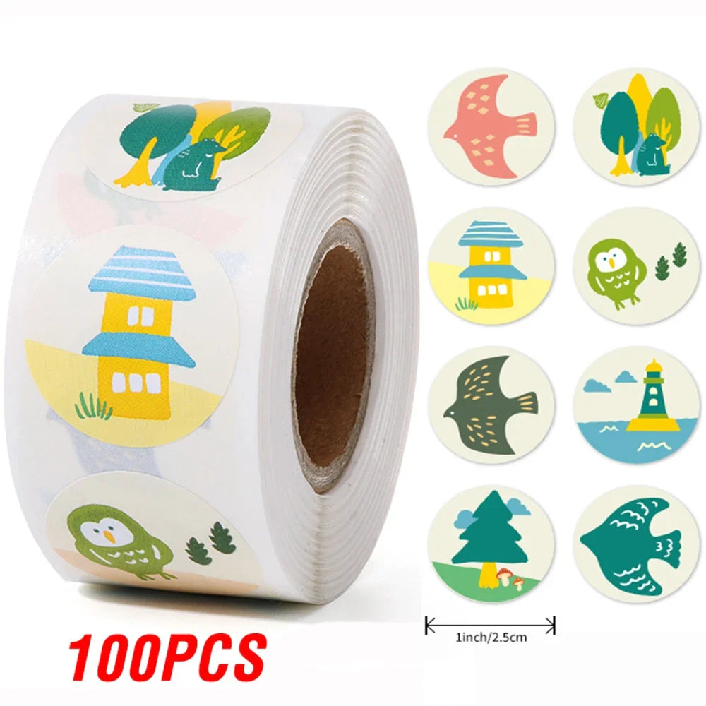 100-500pcs 1inch Cute Cartoon Stickers Round Reward Sticker Adhesive Labels for Classic School Teacher Kids Toy Sealing Lables (ONLINE ORDER ONLY)