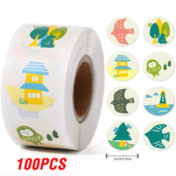 100-500pcs 1inch Cute Cartoon Stickers Round Reward Sticker Adhesive Labels for Classic School Teacher Kids Toy Sealing Lables (ONLINE ORDER ONLY)