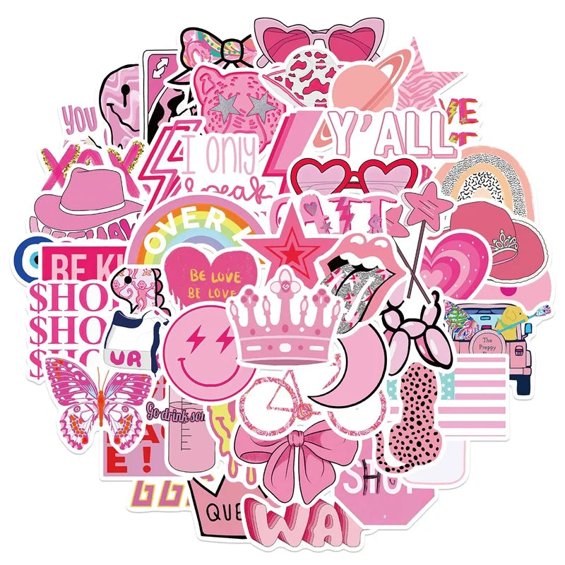 10/30/50PCS Cute Pink Thing PVC Sticky Sticker Aesthetic DIY Korean Stationery Decoration Scrapbooking School Supplies for Kids (Online Order Only)