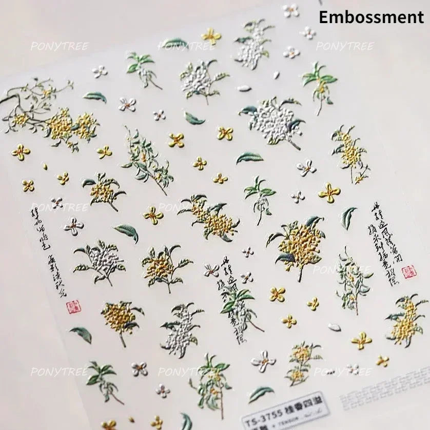 Hot Stamping Silver Rose Gold Tender Leaf Branches Flower Slash Leaves Maple Leaves Ginkgo Plant Flower Nail Art Stickers Decals (ONLINE ORDER ONLY)