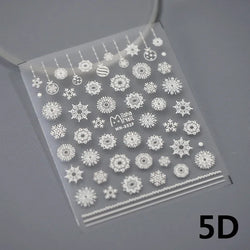 Winter Dreamy Hot Stamping Romantic White Pink Snowflakes Hexagon 3D Self Adhesive Nail Art Stickers Christmas Manicure Decals (ONLINE ORDER ONLY)