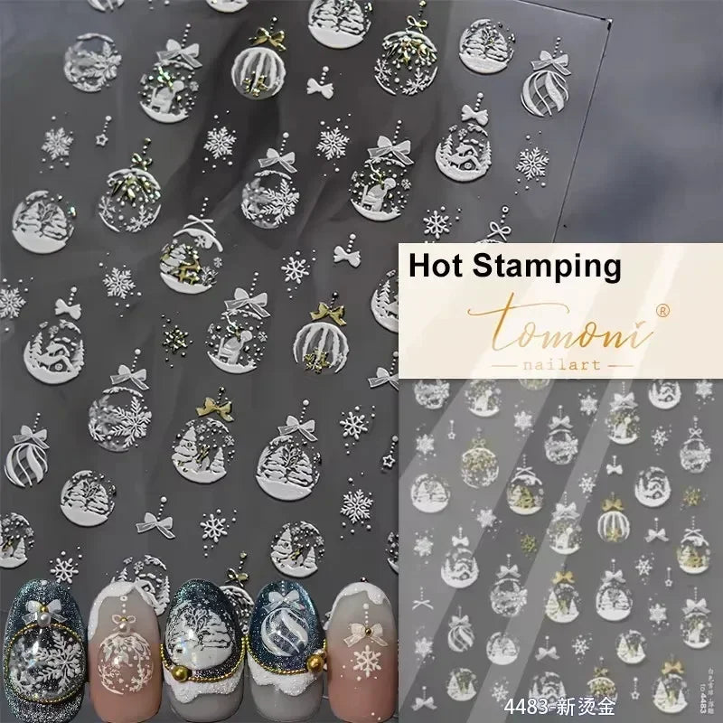 Dressy Embossment Colorful Gradient Snowflakes Laser Silver Christmas Tree Winter Bowknot Santa Nail Art Stickers Manicure Decal (Online Order Only)