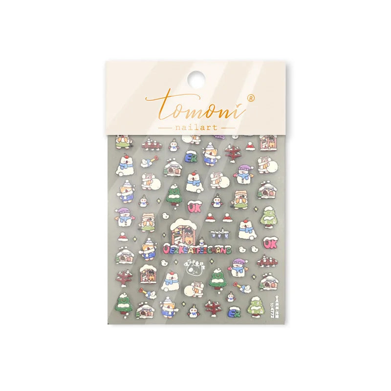 Cat House Snow Tree Window Fish Star Shiny Snowman Duck 5D Self Adhesive Nail Art Stickers Hat Apple Rhinestone Manicure Decals (ONLINE ORDER ONLY)