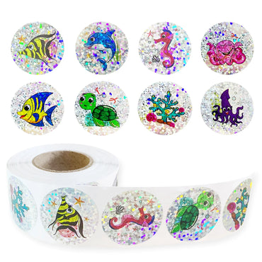 100-500pcs Rainbow Laser Sticker Marine Animals Stickers Cute School Office Stationery Supplies Gift Decoration Label (ONLINE ORDER ONLY)