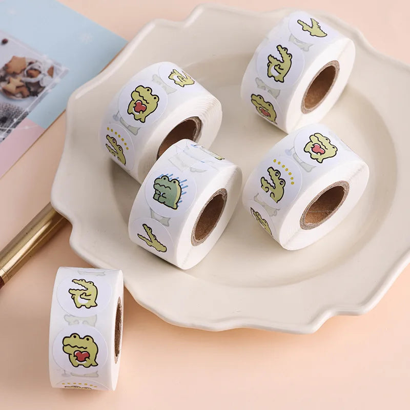 100-500 Pcs 2.5cm Cute Animal Crocodile Stickers Roll for Envelope Praise Reward Student Kid Work Label Stationery Seal Label (ONLINE ORDER ONLY)