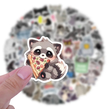 10/30/60PCS Kawaii Raccoon Stickers Cartoon Graffiti Cute Animal Decals DIY Ornament Car Bike Guitar Diary Scrapbook Kids Toy (ONLINE ORDER ONLY)