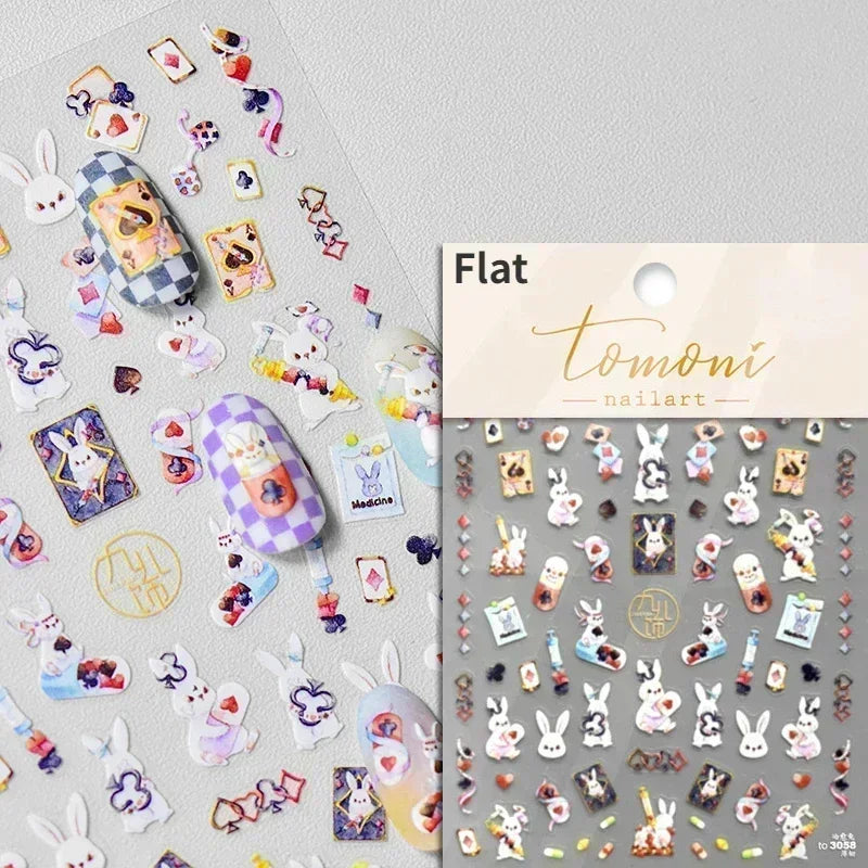 Cat Eye Halloween Terror Spider Cross Rose Love Heart Flower Snake Web Candy Bunny Thrilling Nail Art Stickers Manicure Decals (Online Order Only)
