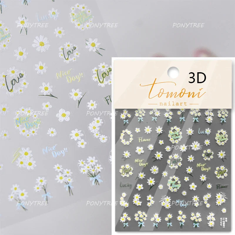 Colourful Daisy Pink Coreopsis Cosmos Persian Chrysanthemum Flower Garden Adhesive Nail Art Decoration Stickers Manicure Decals (ONLINE ORDER ONLY)