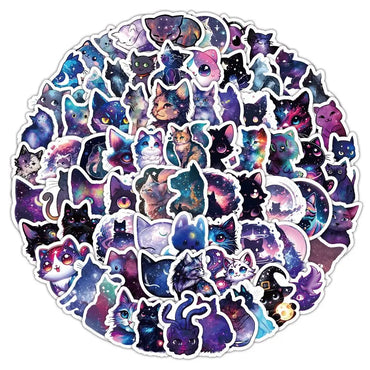 10/50/100pcs Funny Cute Starry Sky Cat PVC Stickers Aesthetic Graffiti Decals Toy DIY Stationery Laptop Fridge Phone Car Sticker (ONLINE ORDER ONLY)