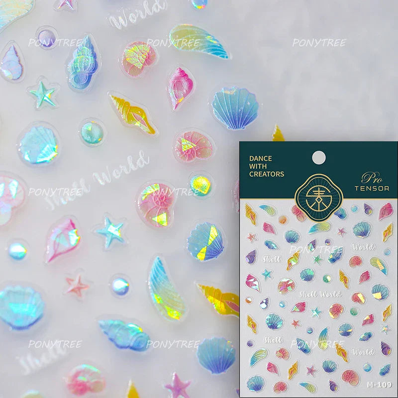 Ray Fish Shell  Conch Water Bubbles Octopus Starfish Mermaid Jellyfish Otter Dolphin Nail Art Decorations Sticker Manicure Decal (ONLINE ORDER ONLY)
