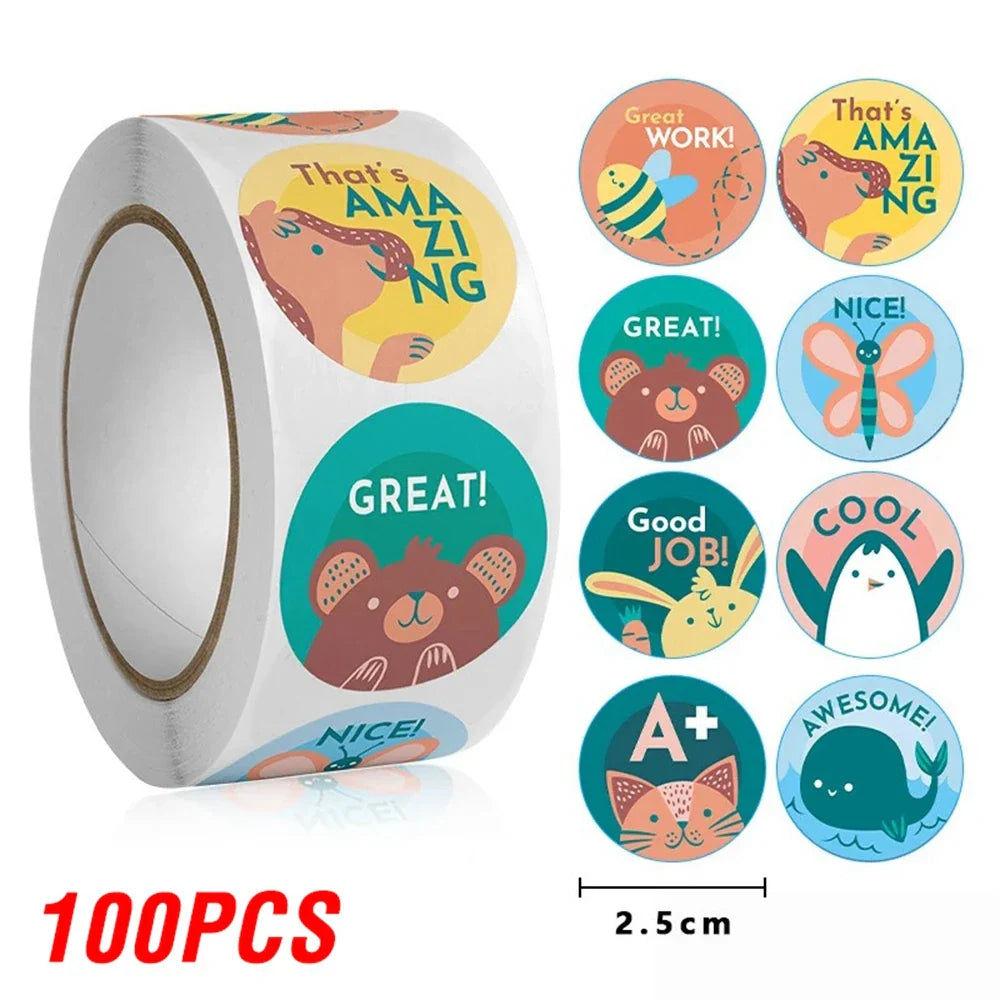 100-500pcs Cartoon Animals Cute Reward Stickers for Kids School Teacher Supplies Kids Classic Toy Gift Sealing Decor Stationery (ONLINE ORDER ONLY)