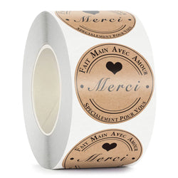 50-500pc Round French Merci Kraft Sticker Thank You Stickers Gift Labels Scrapbooking Baking Package Adhesive Sticker Seal Label (ONLINE ORDER ONLY)